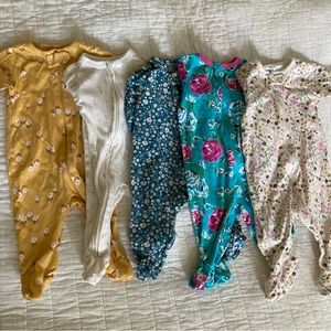 Girls lot bundle footie zip rompers 0-3